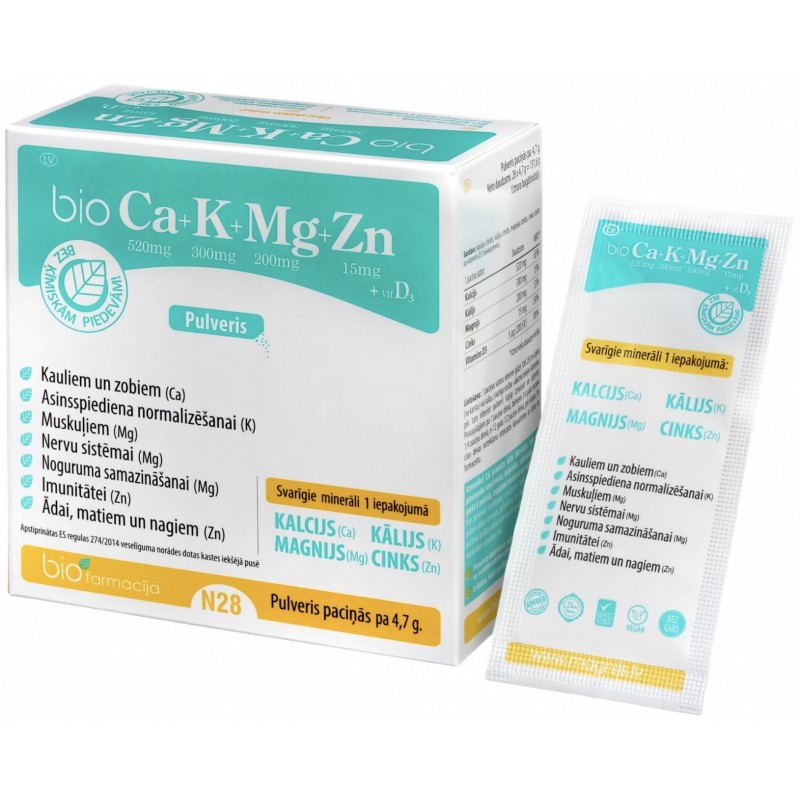 BioFarmacija Bio Ca+K+Mg+Zn+D3 Vitamiinid N28 foto